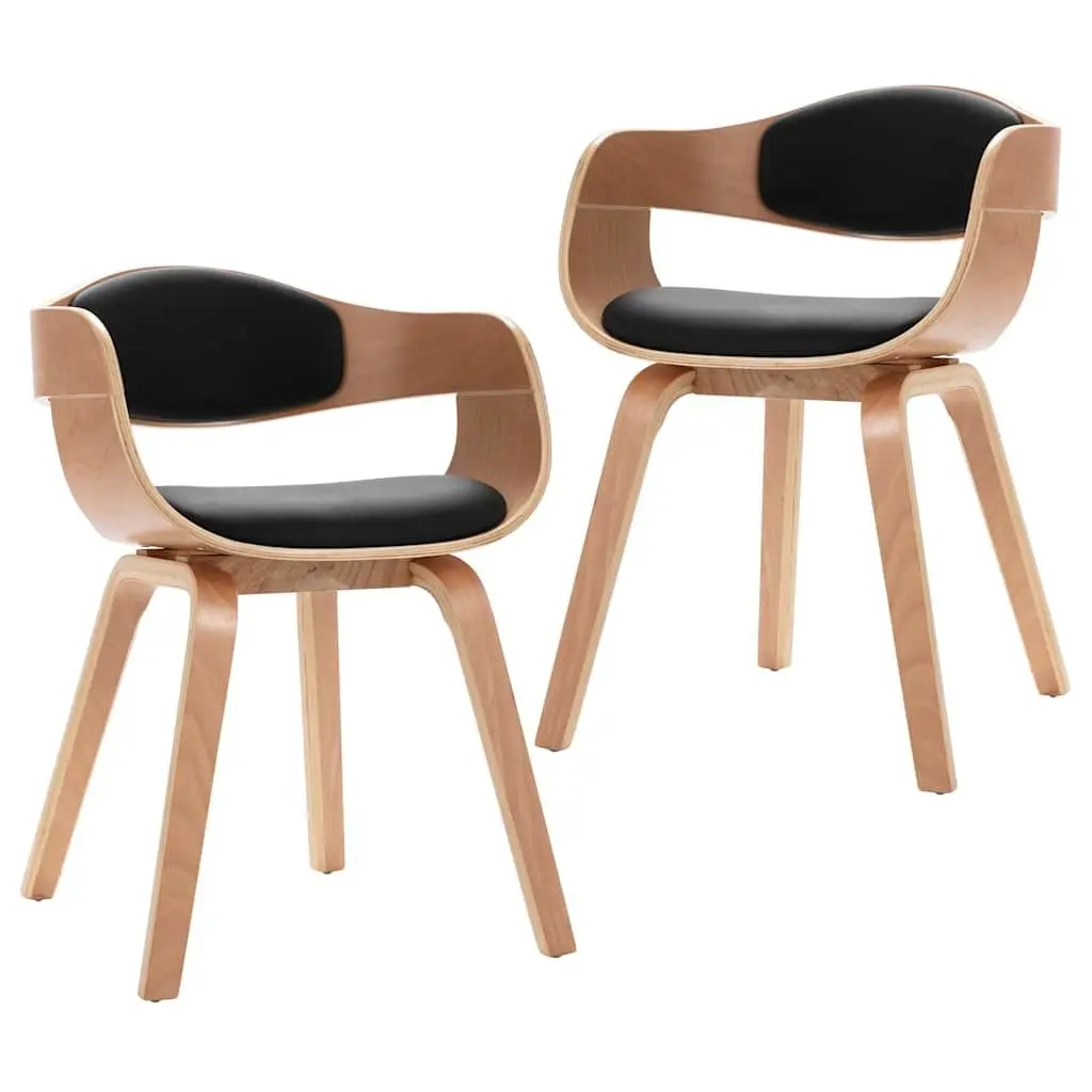 Dining Chairs Bent Wood Frame Faux Leather Seat Set of 2