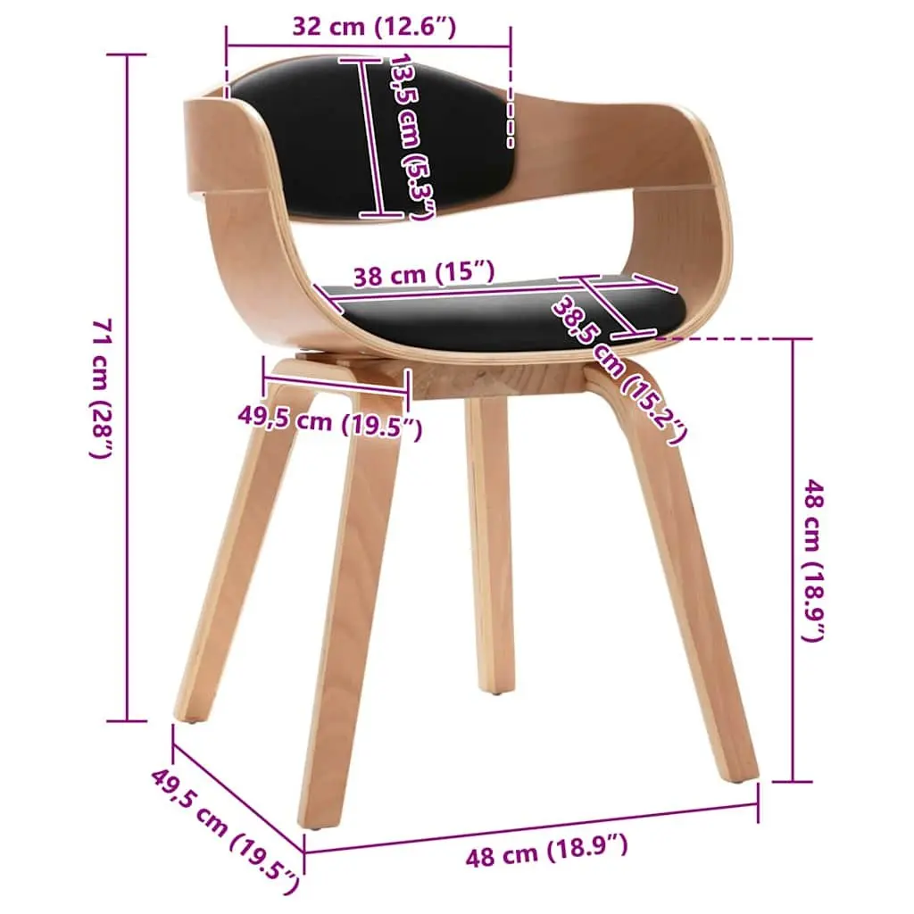Dining Chairs Bent Wood Frame Faux Leather Seat Set of 2