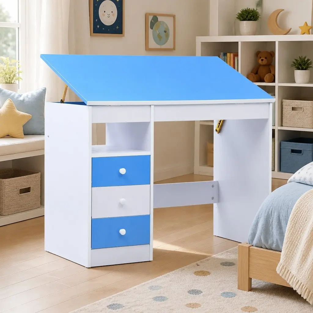 Children's Blue and White Art & Drafting Table