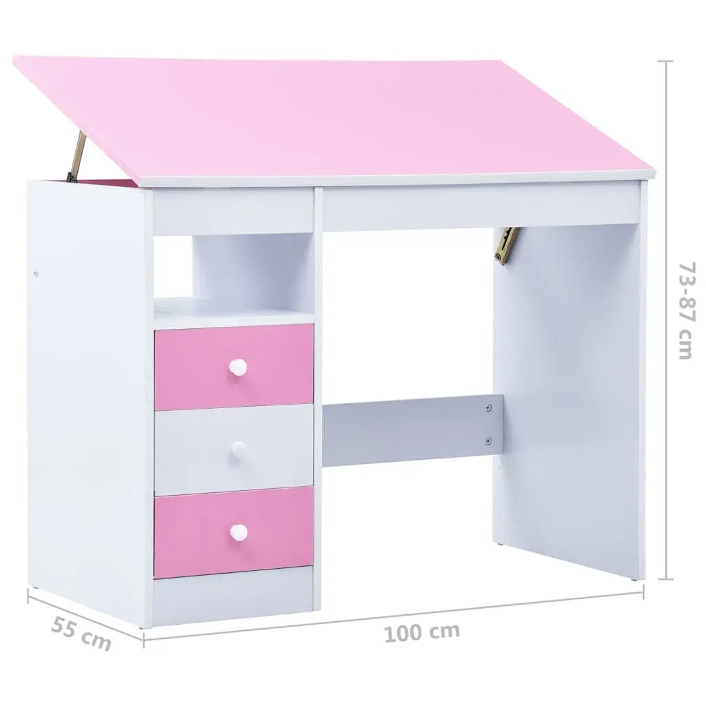 Kids' Art Study Desk with Tiltable Pink and White Top