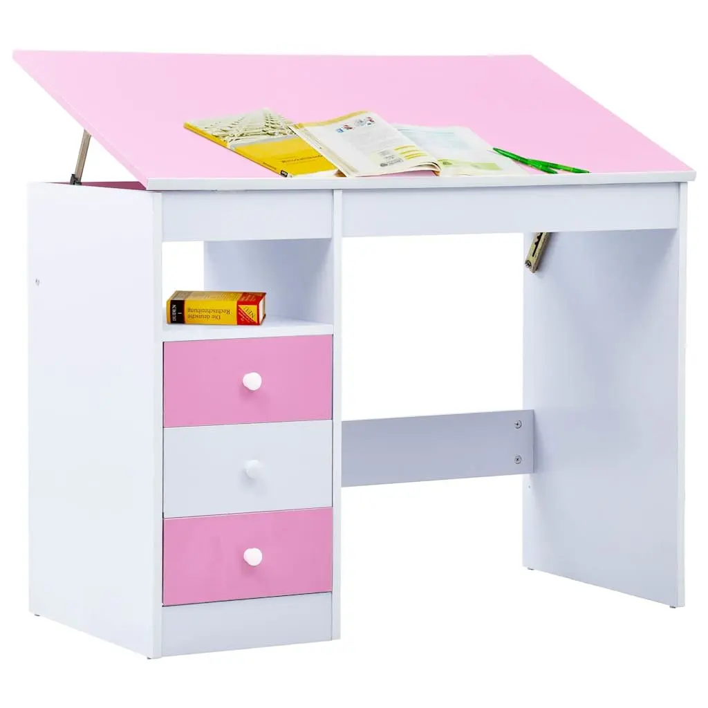 Kids' Art Study Desk with Tiltable Pink and White Top
