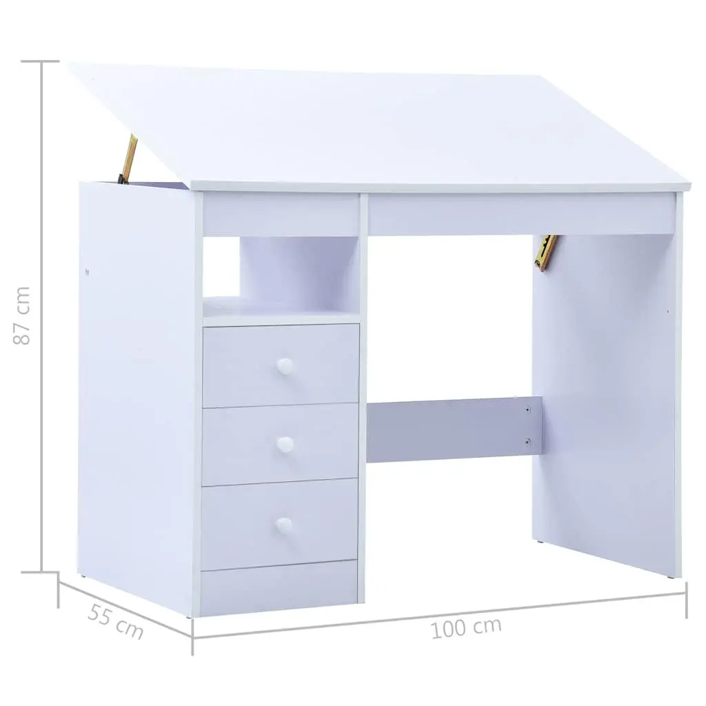 Children's White Drafting Table with Storage and Tiltable Top
