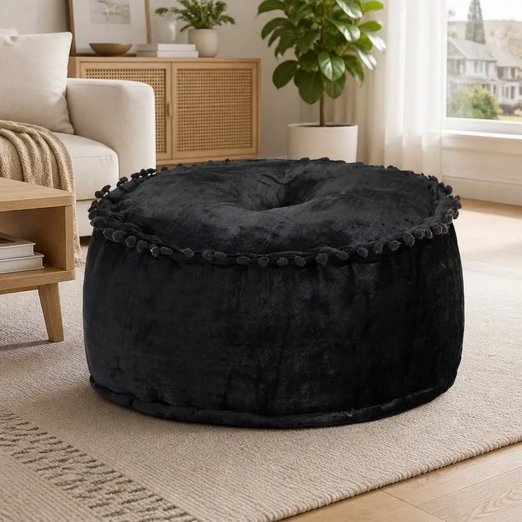 Pouffe Ottoman Round Anthracite Velvet 40x20 cm Footrest Seat Stool