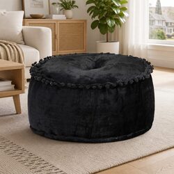 Anthracite Round Velvet Pouffe Footrest 40x20 cm