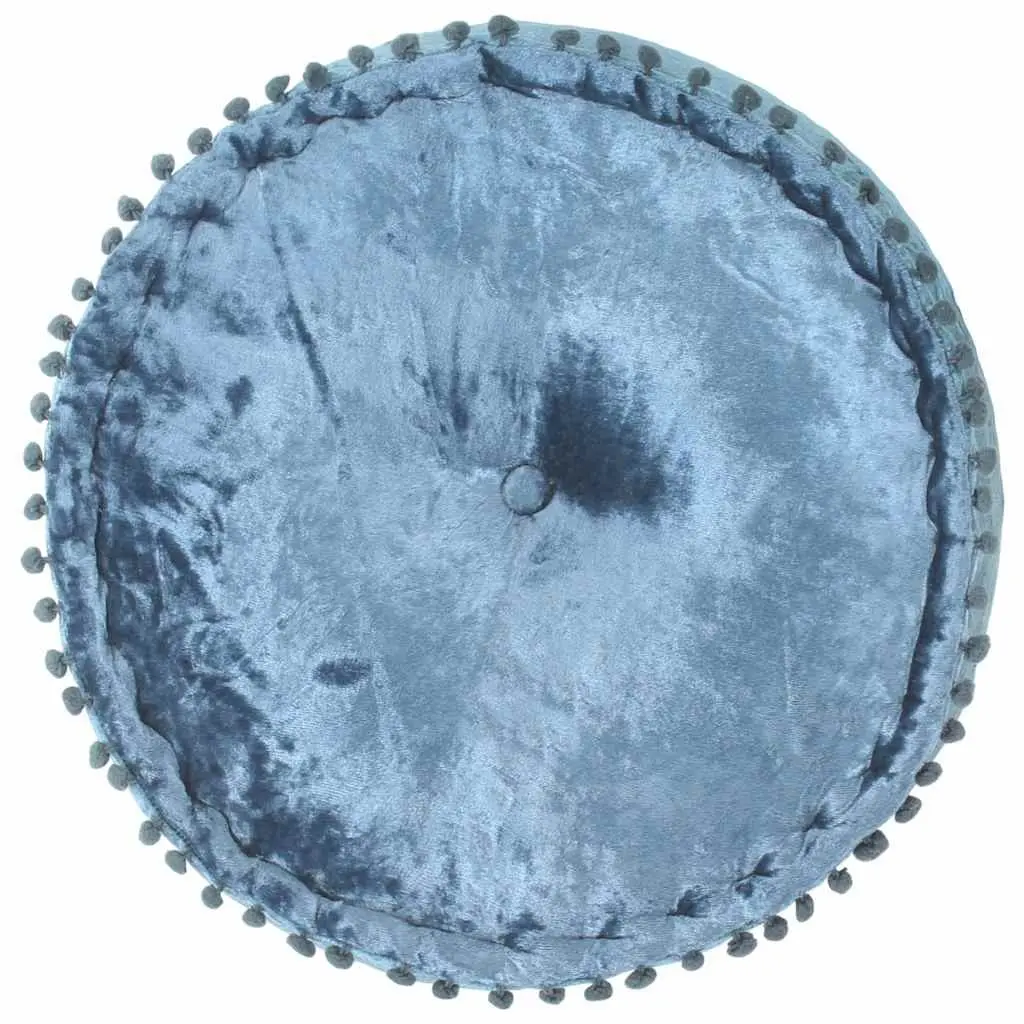 Round Velvet Pouffe Footrest Ottoman Blue 40x20cm Fibre Filled