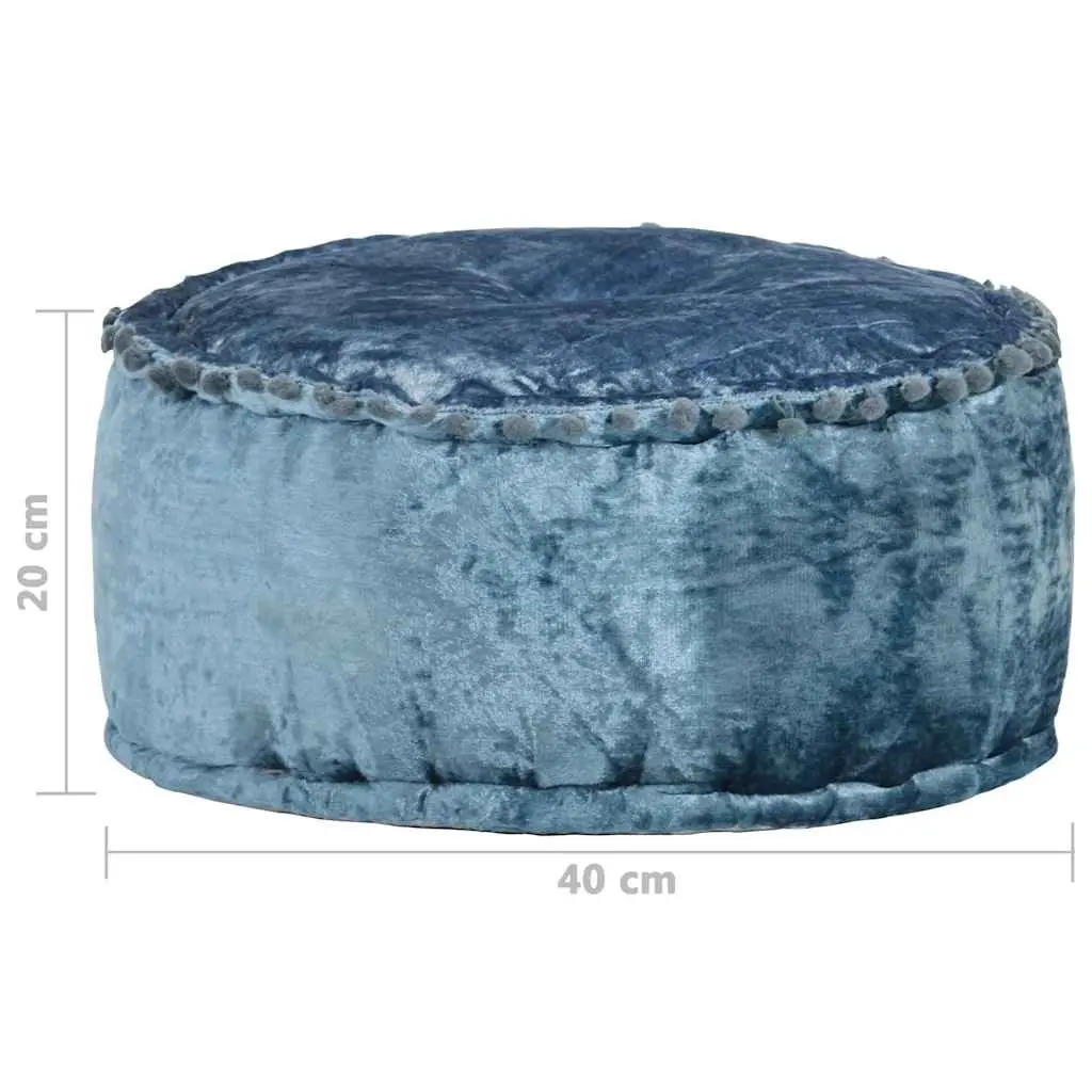 Round Velvet Pouffe Footrest Ottoman Blue 40x20cm Fibre Filled