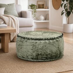 Round Velvet Pouffe Footrest Ottoman in Green 40x20cm