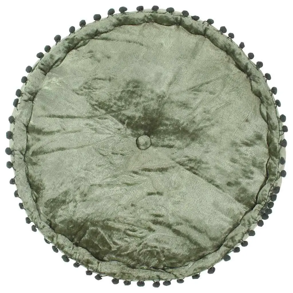 Round Velvet Pouffe Ottoman Footrest 40x20cm Green