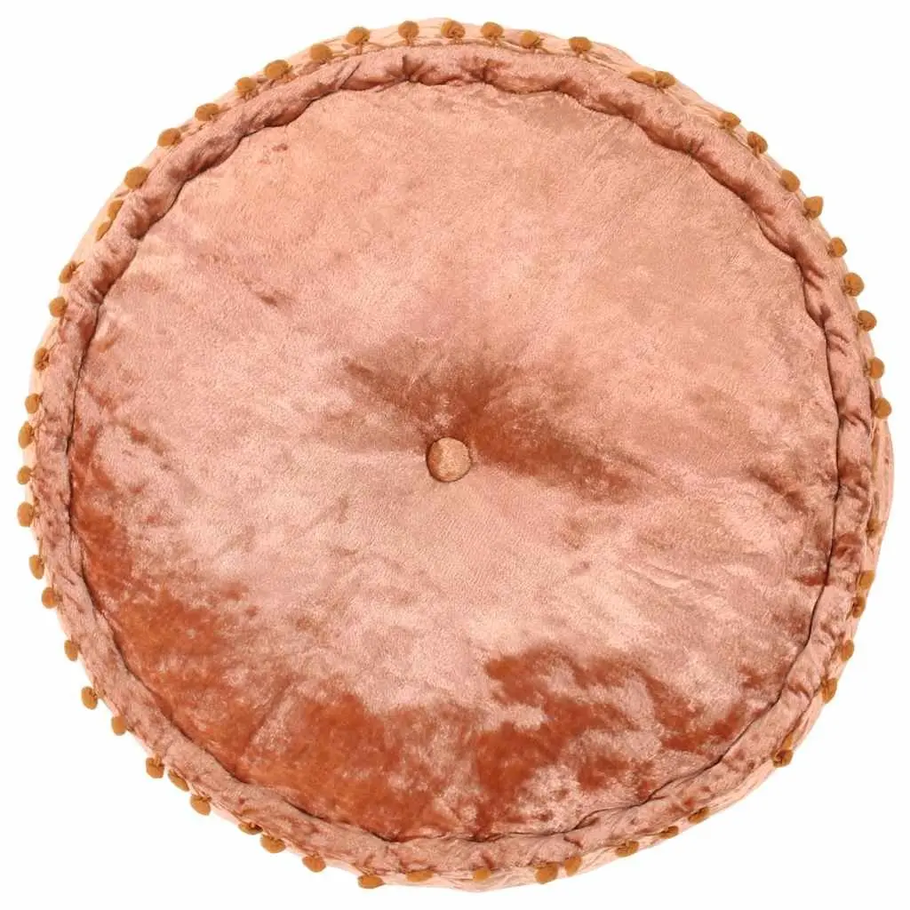 Round Velvet Pouffe Ottoman Footrest Beige 40cm Diameter 20cm Height
