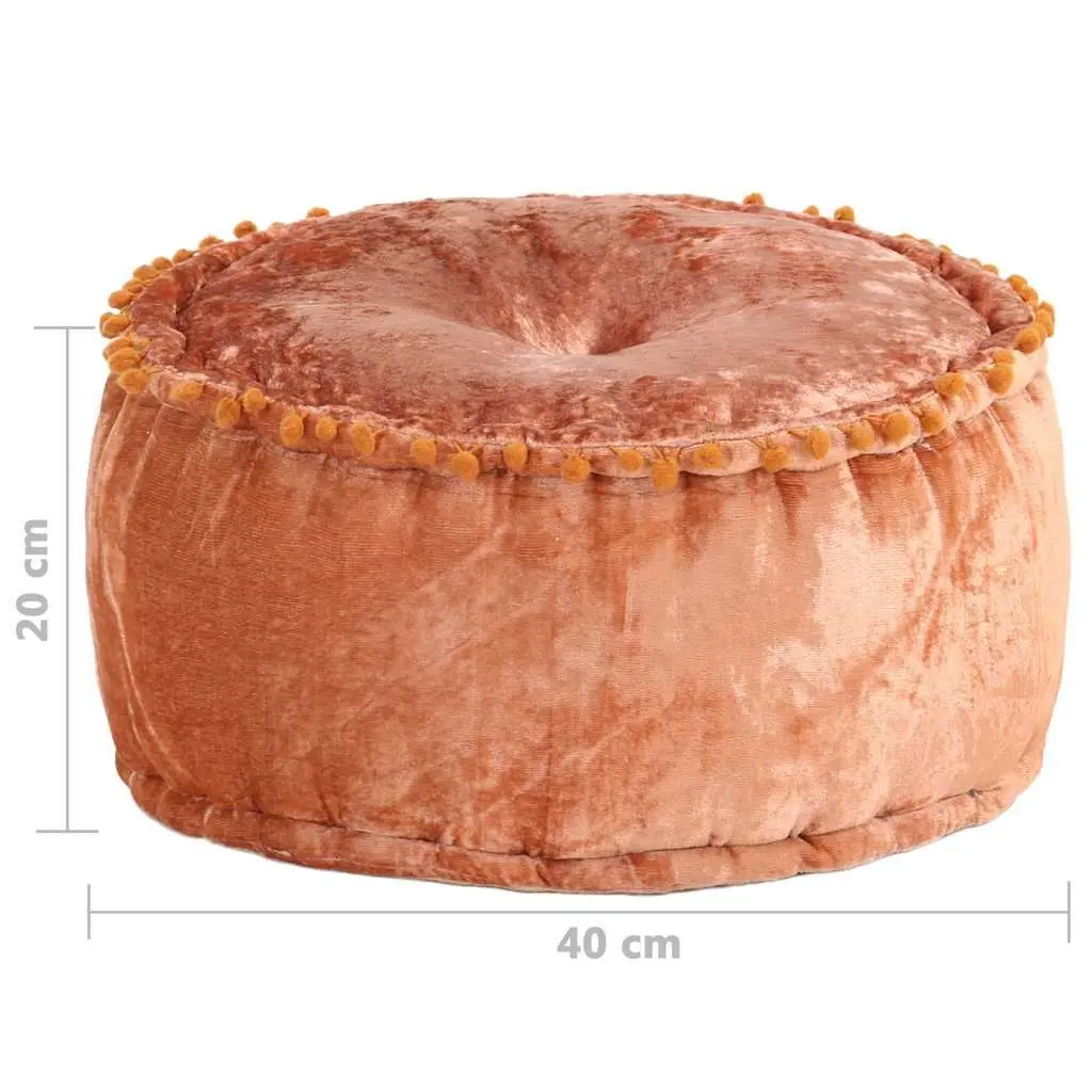 Round Velvet Pouffe Ottoman Footrest Beige 40cm Diameter 20cm Height