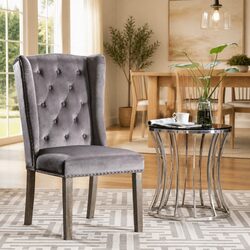 Velvet Upholstered Dining Chair with Button Backrest