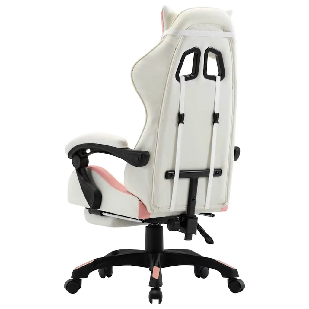 Racing Office Chair Pink White Faux Leather Reclining Footrest Swivel Desk Seat