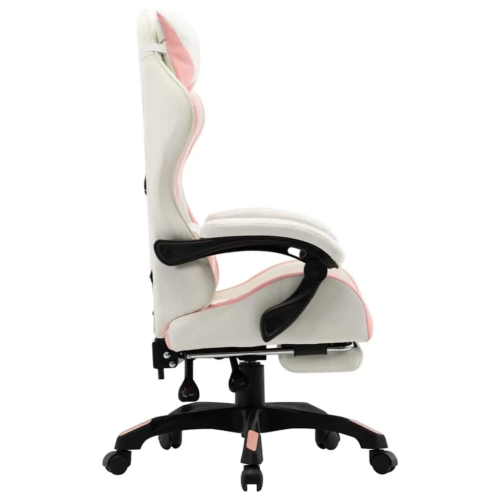 Racing Office Chair Pink White Faux Leather Reclining Footrest Swivel Desk Seat