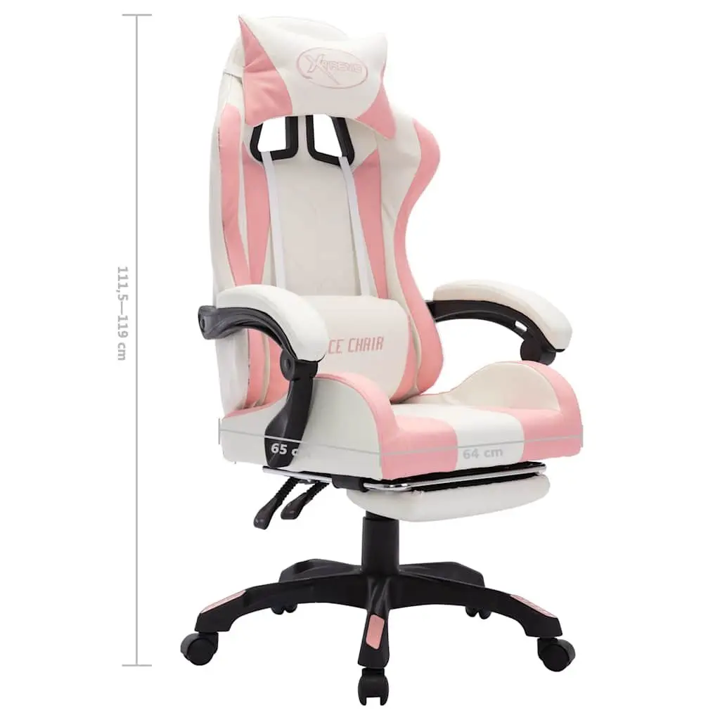 Racing Chair Gaming Office Desk Seat Pink Faux Leather Reclining Height Adjustable with RGB LED Lights and Footrest
