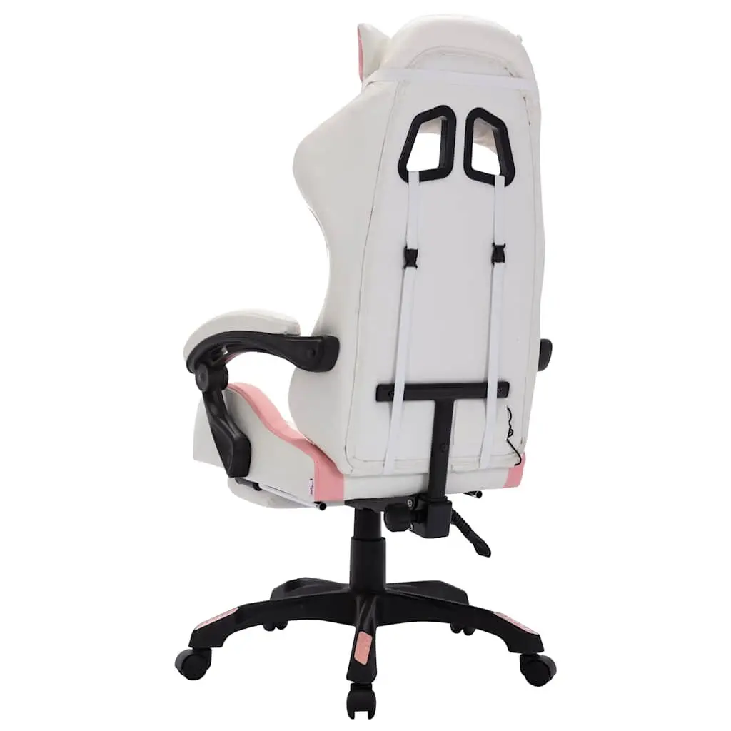 Racing Chair Gaming Office Desk Seat Pink Faux Leather Reclining Height Adjustable with RGB LED Lights and Footrest