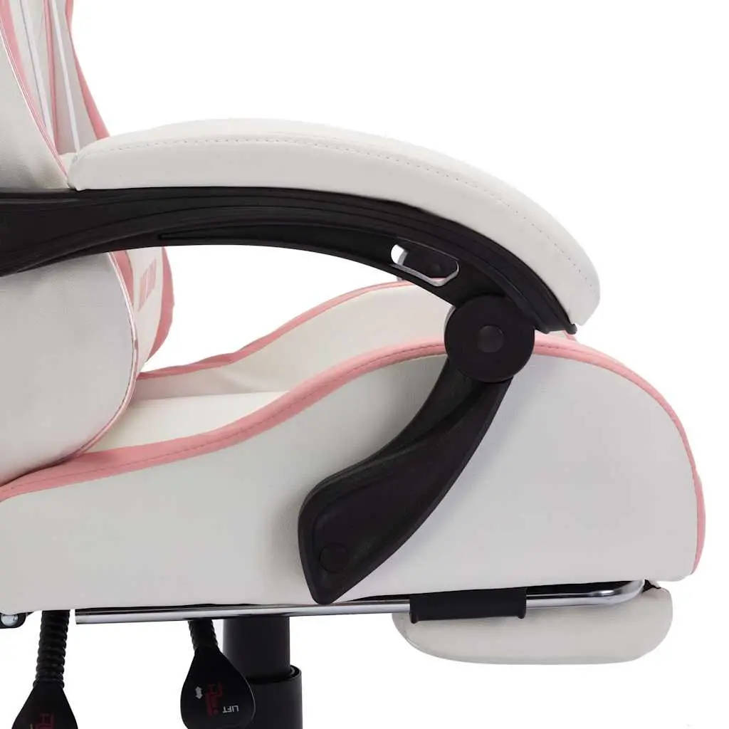 Racing Chair Gaming Office Desk Seat Pink Faux Leather Reclining Height Adjustable with RGB LED Lights and Footrest