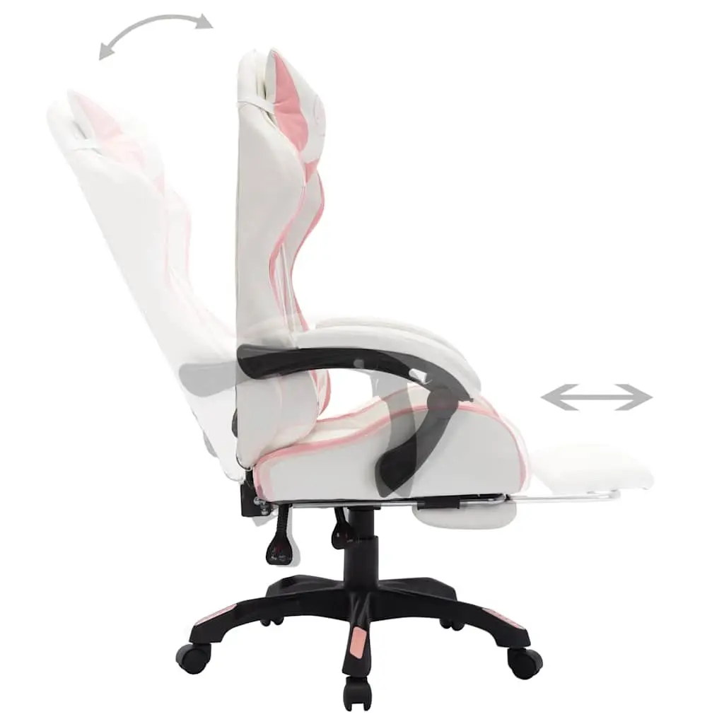 Racing Chair Gaming Office Desk Seat Pink Faux Leather Reclining Height Adjustable with RGB LED Lights and Footrest