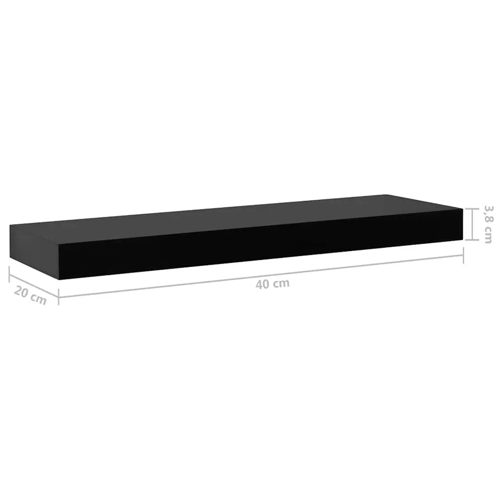 Floating Wall Shelves Black 40x20cm MDF Display Storage Organizer Set 2 Piece