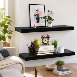 Black Floating Wall Shelves Set of 2 for Home Display