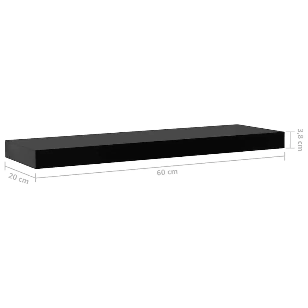 Floating Wall Shelves Black 60 x 20 x 3.8 cm MDF 2 Pieces