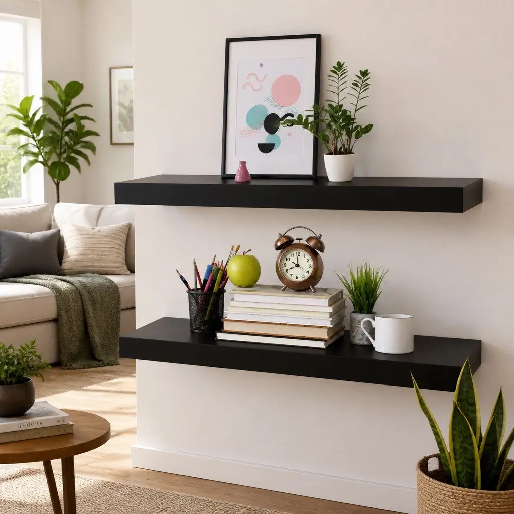 Floating Wall Shelves Black 80 x 20 x 3.8 cm MDF 2 Pieces