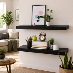 Black Floating Wall Shelves Set of 2 for Home Decor