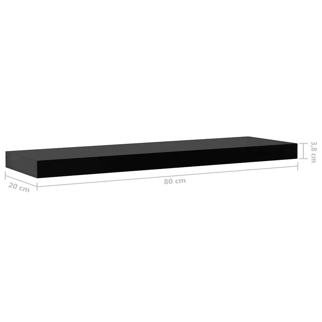 Floating Wall Shelves Black 80 x 20 x 3.8 cm MDF 2 Pieces