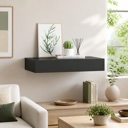 Charming Floating Wall Shelf with Drawer Black 48x25x8 cm