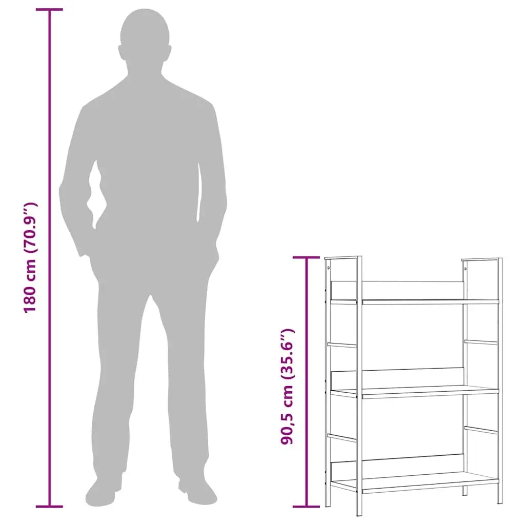 3-Layer Bookshelf Storage Cabinet Black 60x27.6x90.5cm Engineered Wood