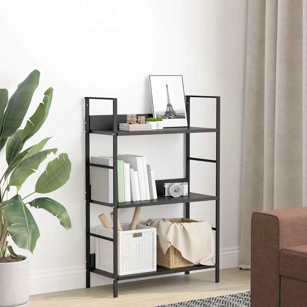 3-Layer Bookshelf Storage Cabinet Black 60x27.6x90.5cm Engineered Wood