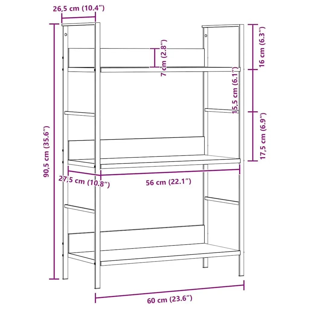 3-Layer Bookshelf Storage Cabinet Black 60x27.6x90.5cm Engineered Wood