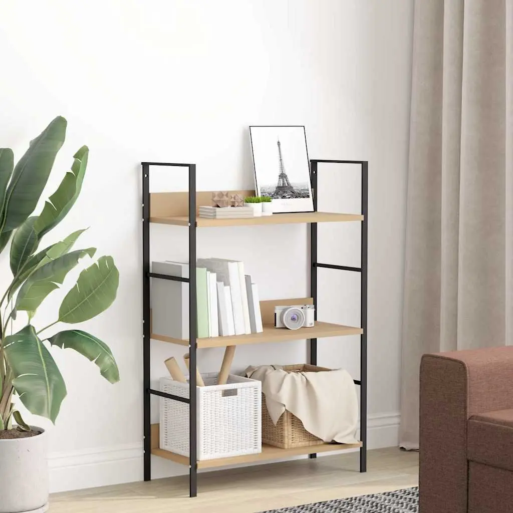 3 Layer Bookshelf Engineered Wood Brown Compact Storage Rack Display Unit