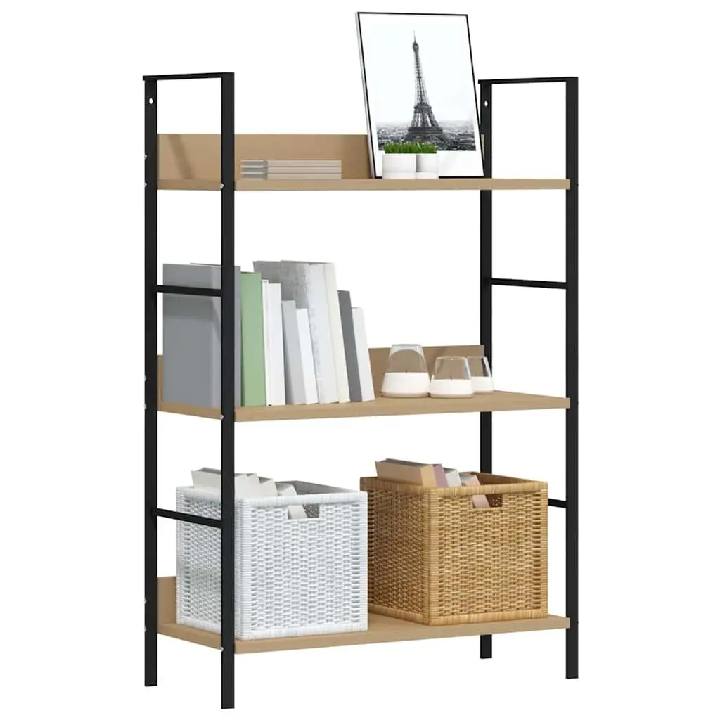 3 Layer Bookshelf Engineered Wood Brown Compact Storage Rack Display Unit