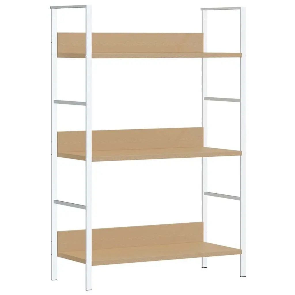 3-Layer Bookshelf Brown Engineered Wood Steel Frame Standing Cabinet Storage Display Rack