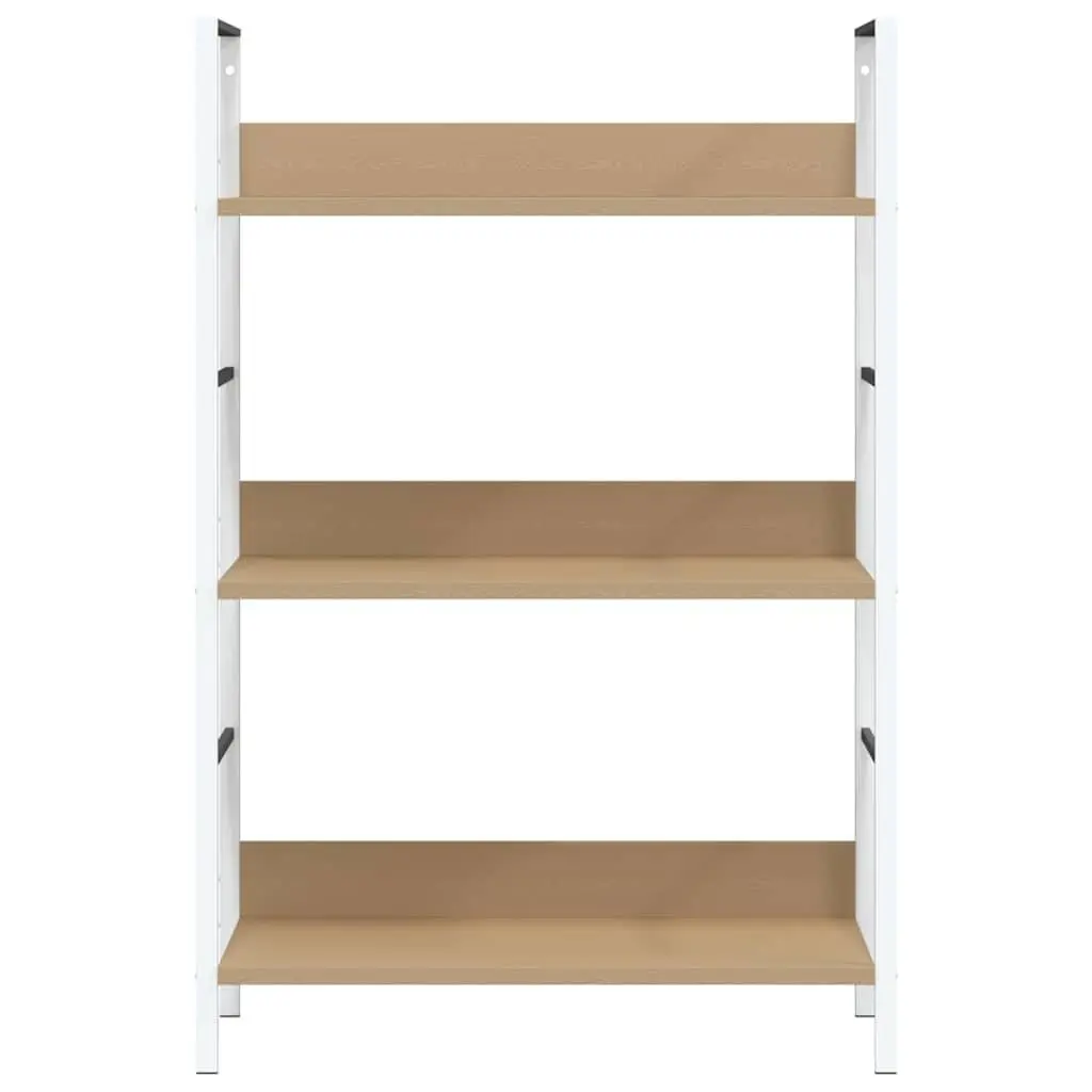 3-Layer Bookshelf Brown Engineered Wood Steel Frame Standing Cabinet Storage Display Rack