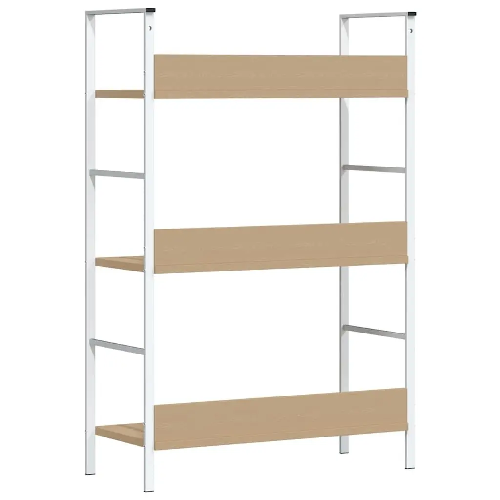 3-Layer Bookshelf Brown Engineered Wood Steel Frame Standing Cabinet Storage Display Rack