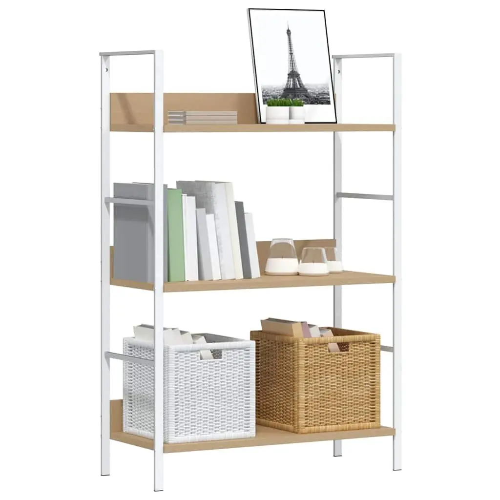 3-Layer Bookshelf Brown Engineered Wood Steel Frame Standing Cabinet Storage Display Rack