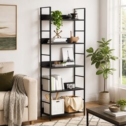 5-Layer Book Shelf Black Storage Display Rack