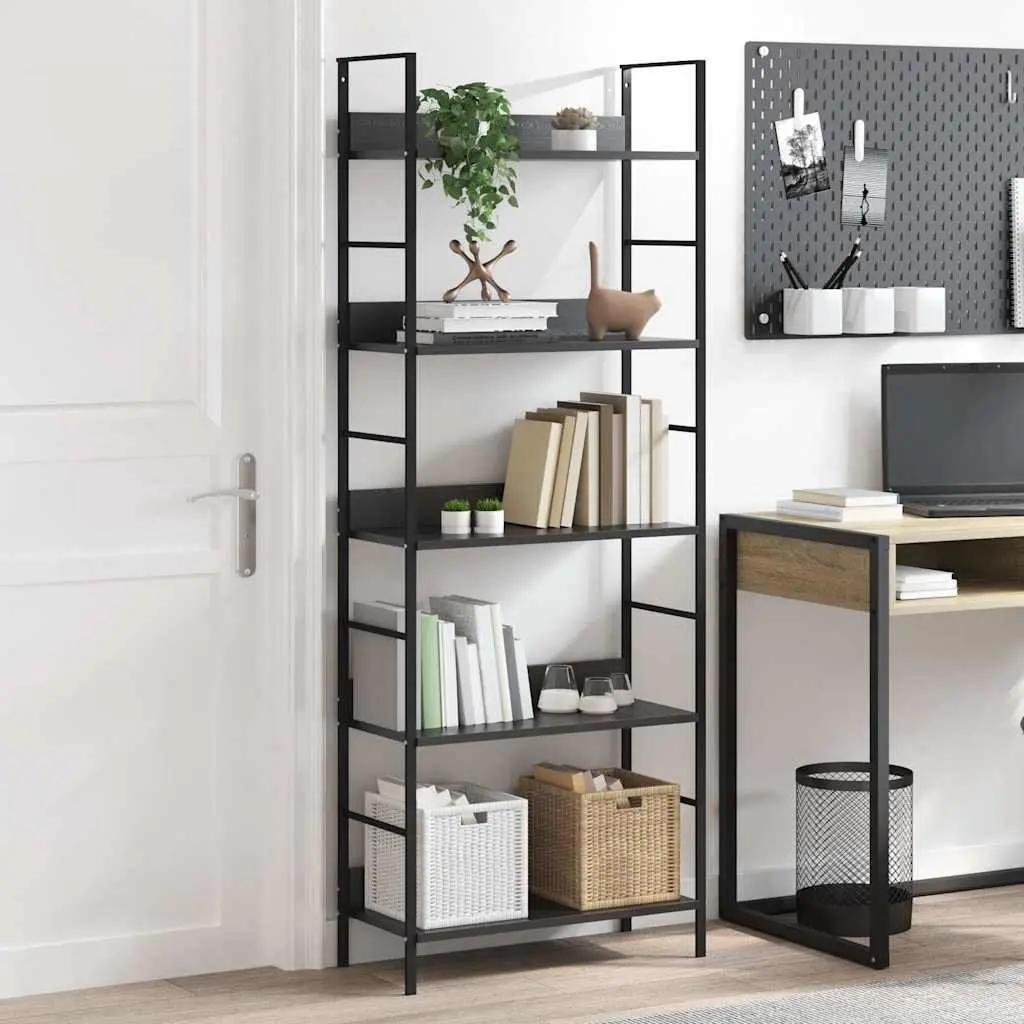 5-Layer Book Shelf Black Storage Display Rack