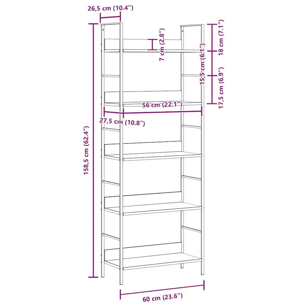 5-Layer Book Shelf Black Storage Display Rack