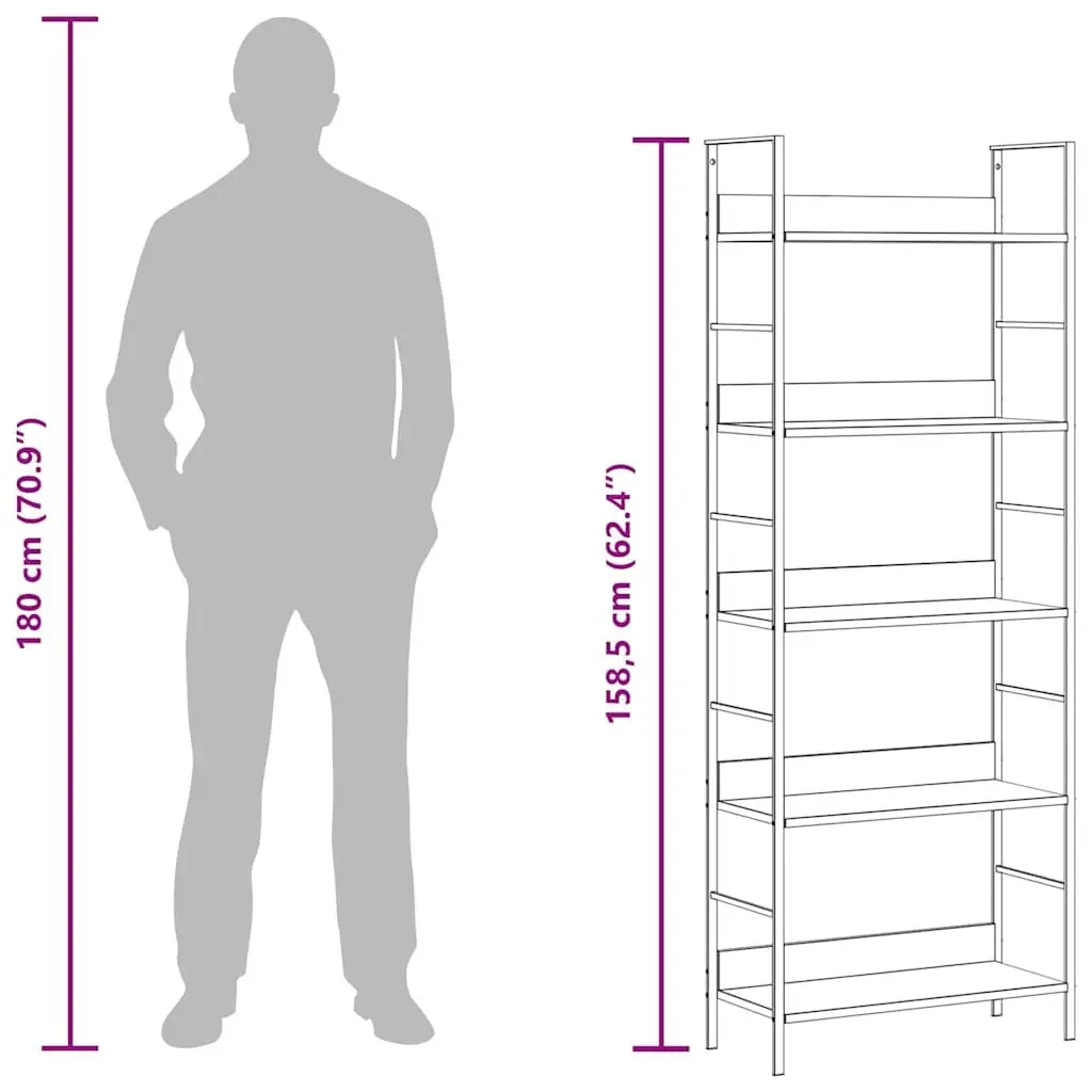 5-Layer Book Shelf Black Storage Display Rack