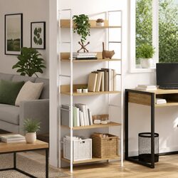 5-Tier Engineered Wood Brown Book Shelf for Storage