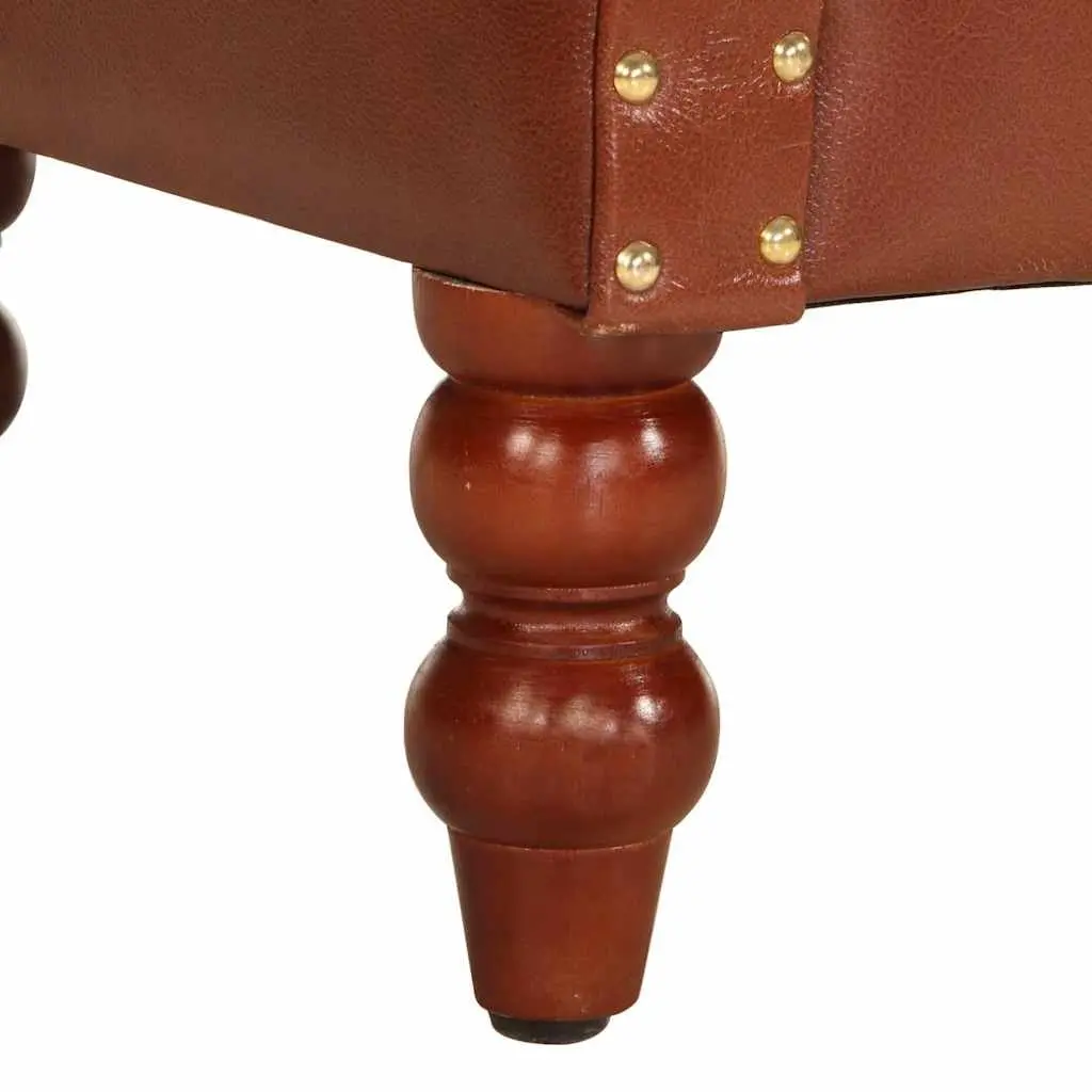 Armchair Upholstered Brown Real Goat Leather Solid Mango Wood Legs Living Room