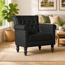 Cozy Black Real Goat Leather Armchair for Living Spaces