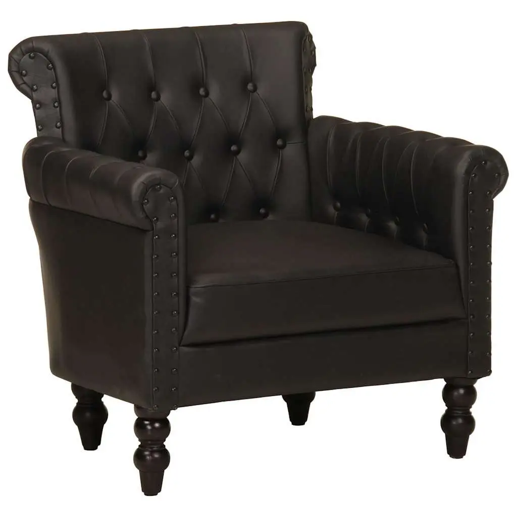 Armchair Black Goat Leather Lounge Chair Solid Mango Wood
