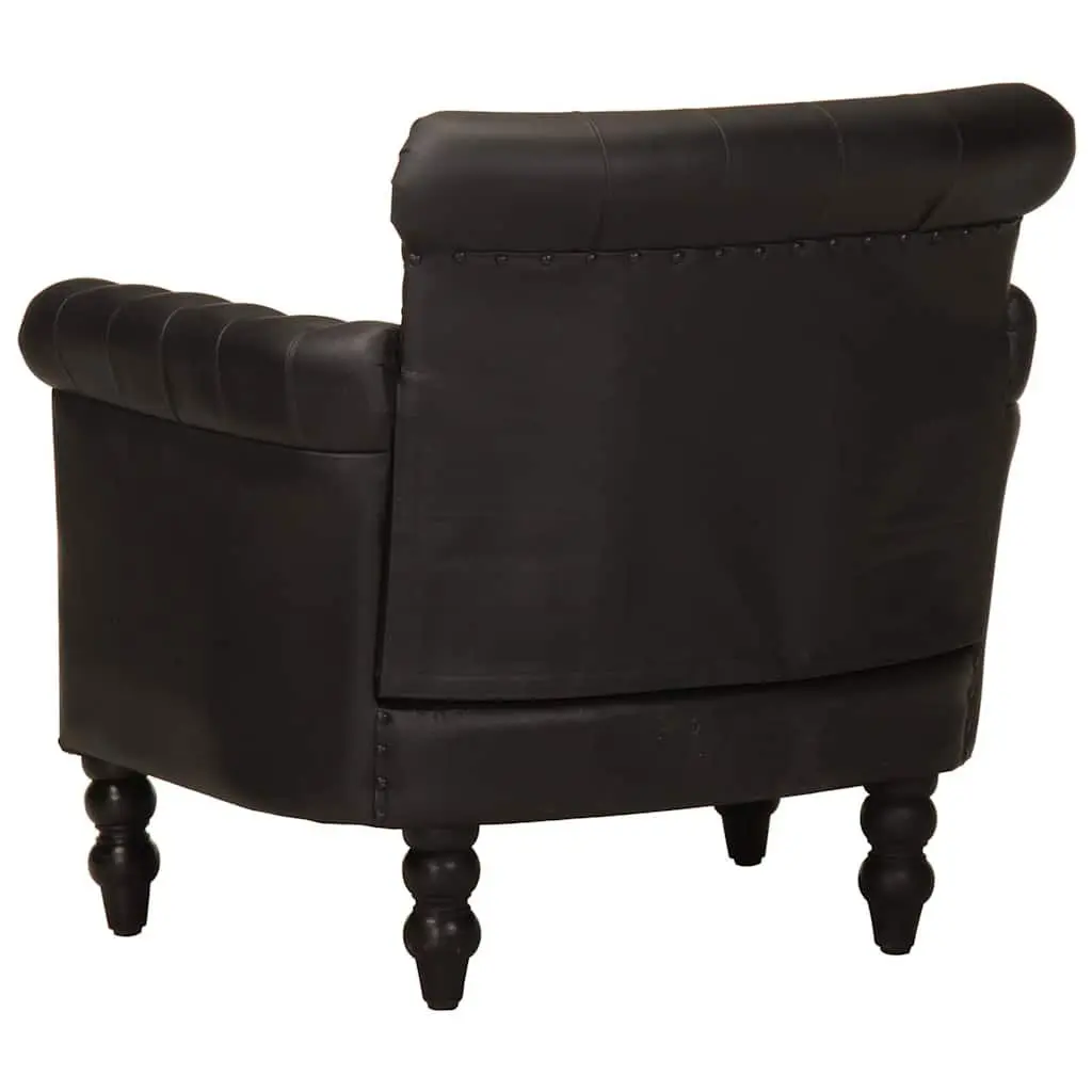 Armchair Black Goat Leather Lounge Chair Solid Mango Wood