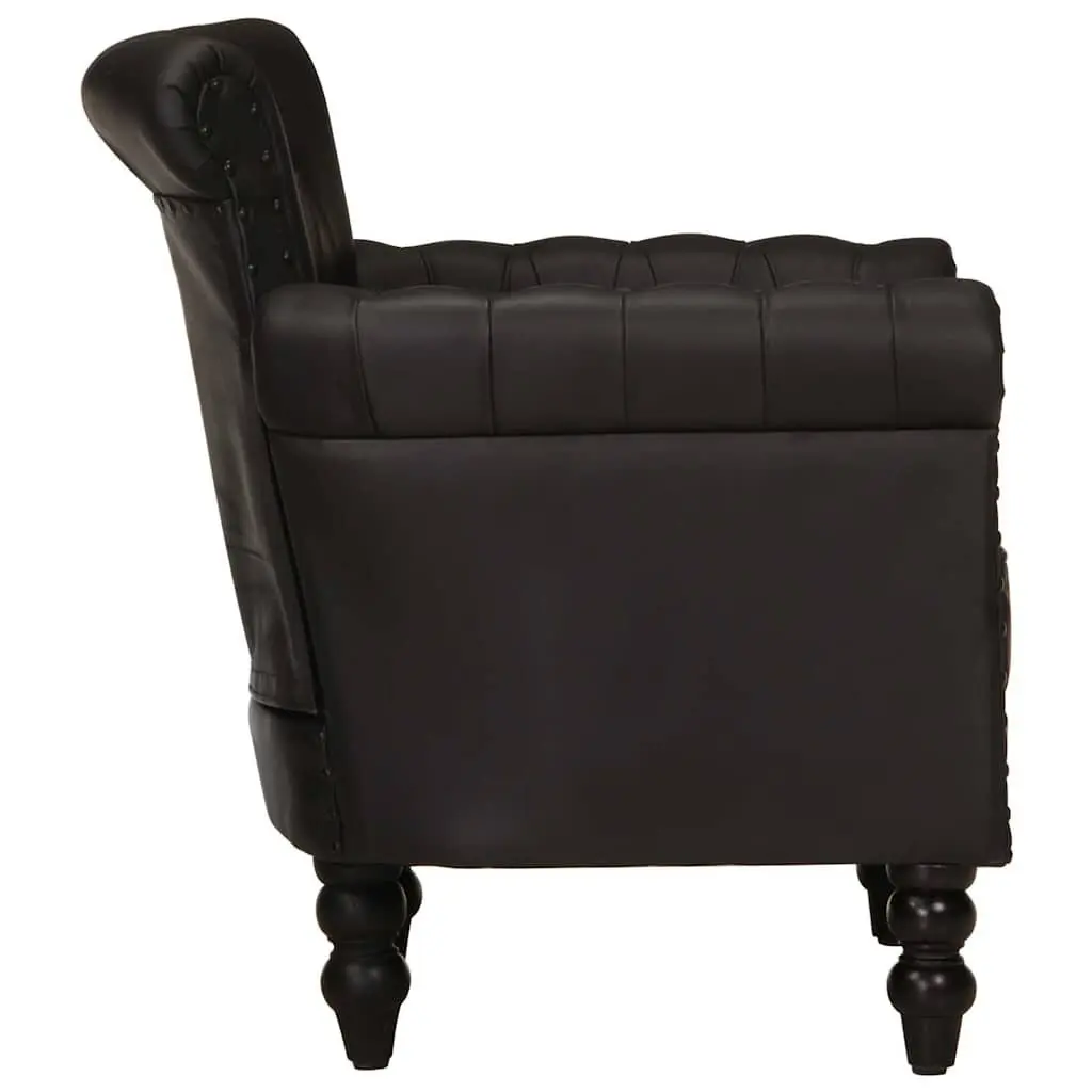 Armchair Black Goat Leather Lounge Chair Solid Mango Wood