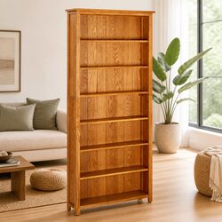7-Tier Bookcase in Solid Oak Wood 90x22.5x200 cm