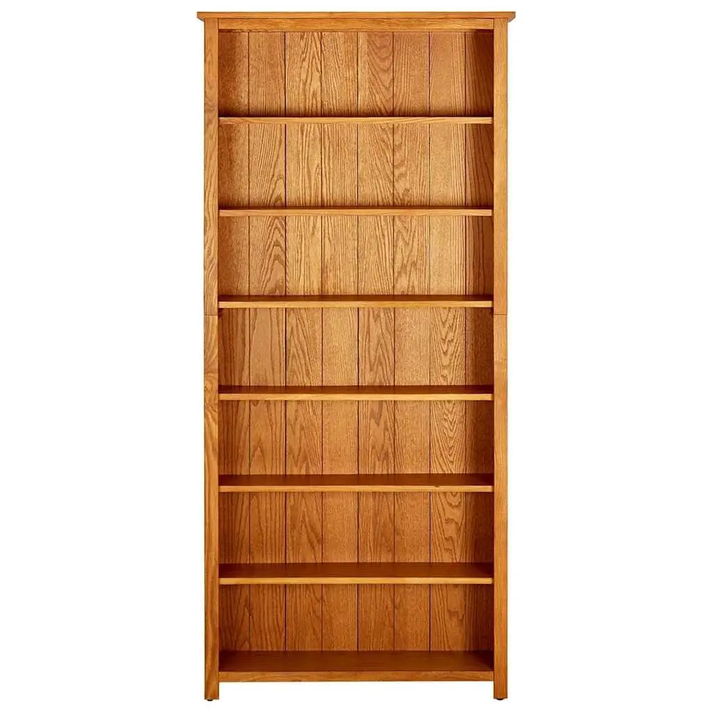 7-Tier Bookcase Brown 90x22.5x200 cm Solid Oak Wood Storage Standing Shelf Display