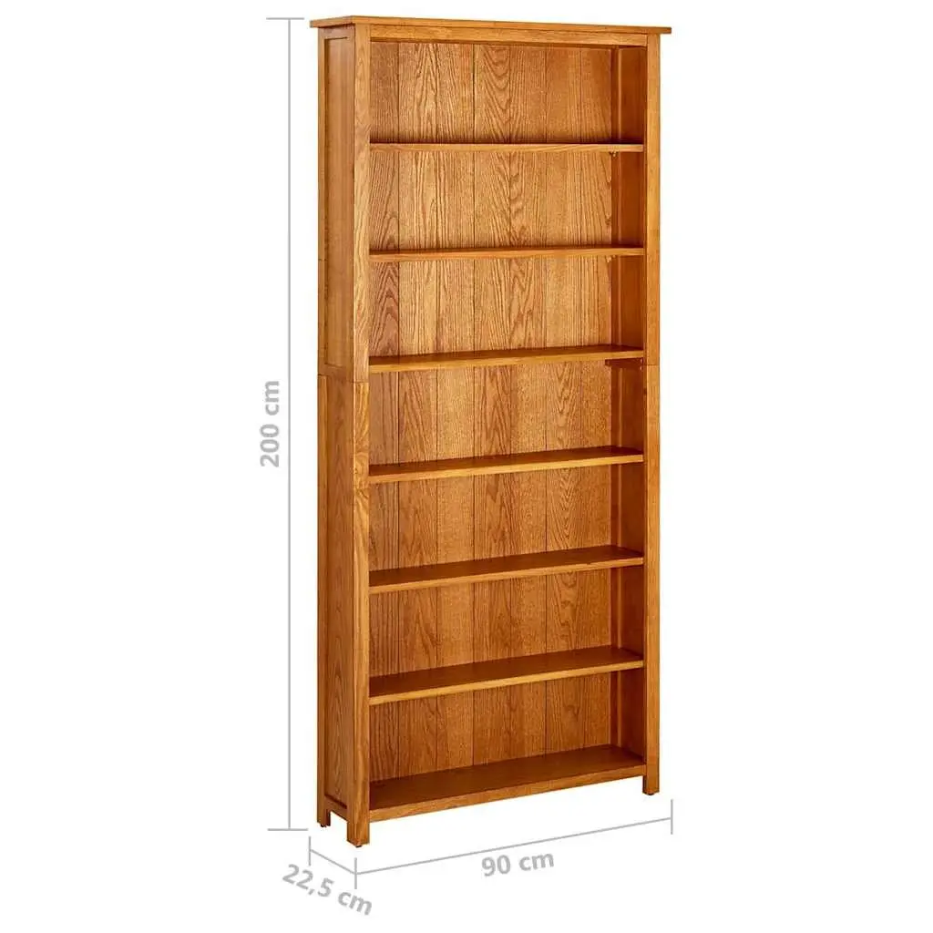 7-Tier Bookcase Brown 90x22.5x200 cm Solid Oak Wood Storage Standing Shelf Display
